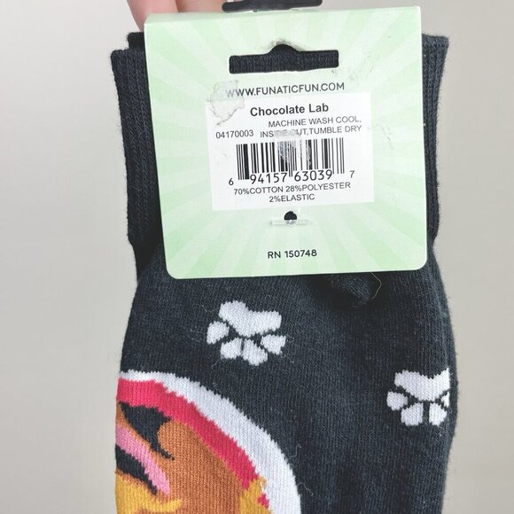 Funatic NWT Black Chocolate Lab Unisex Crewsocks New Doggy Lover Gift Pawprint - Picture 7 of 10